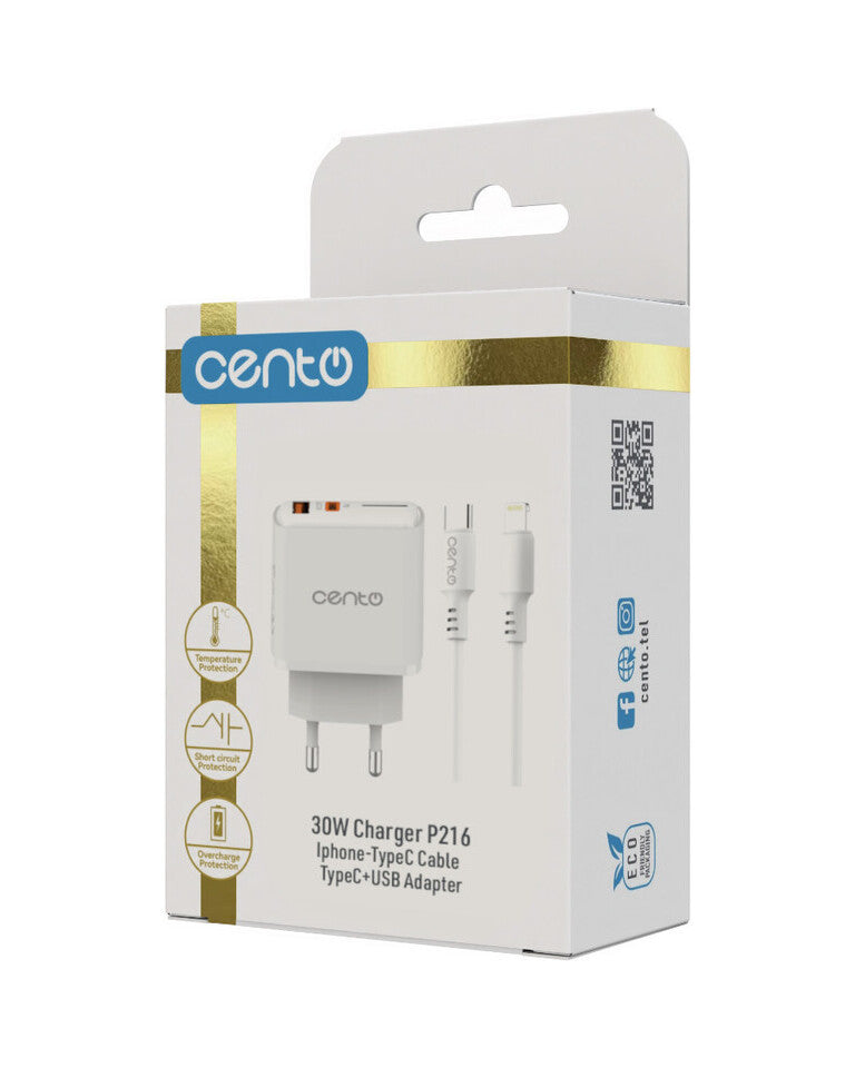 Incarcator CENTO P216 FAST Iphone (TipC+USB 30W) LCINCVOIAJP216IALB 6-2180468