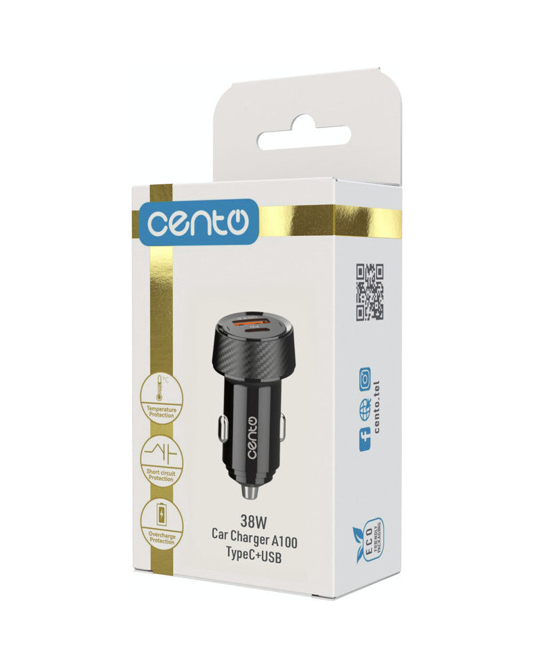Adaptor Auto CENTO A100 FAST TipC+USB 38W LPADACARA100 5-151007