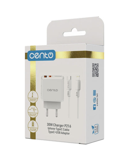 Incarcator CENTO P216 FAST Iphone (TipC+USB 30W) LCINCVOIAJP216IALB 6-2180468