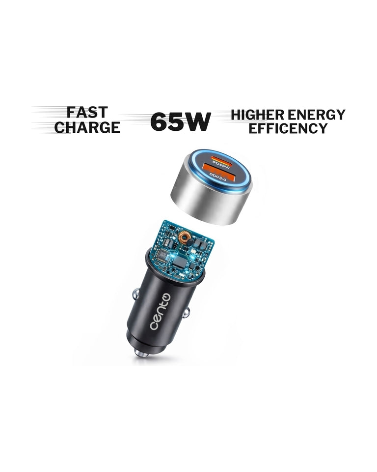 Adaptor Auto CENTO A102 FAST TipC+USB 65W LPADACARA102 2-3410378