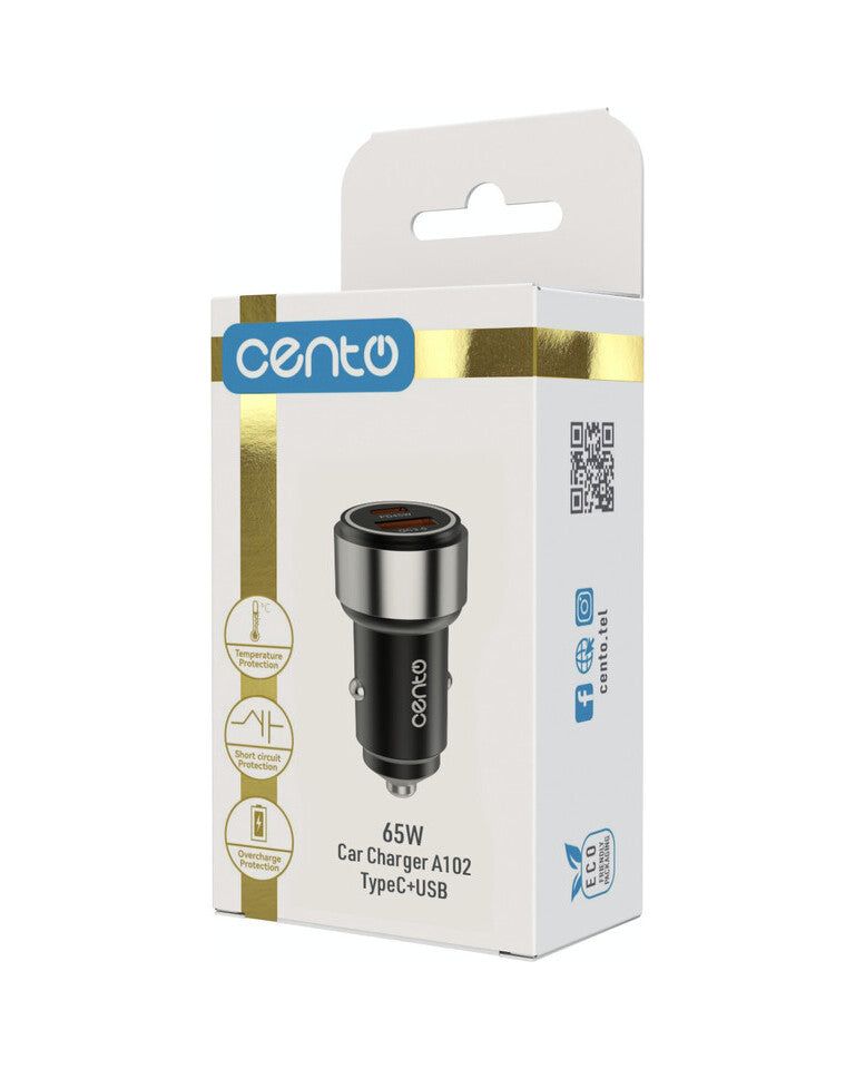 Adaptor Auto CENTO A102 FAST TipC+USB 65W LPADACARA102 5-3410378