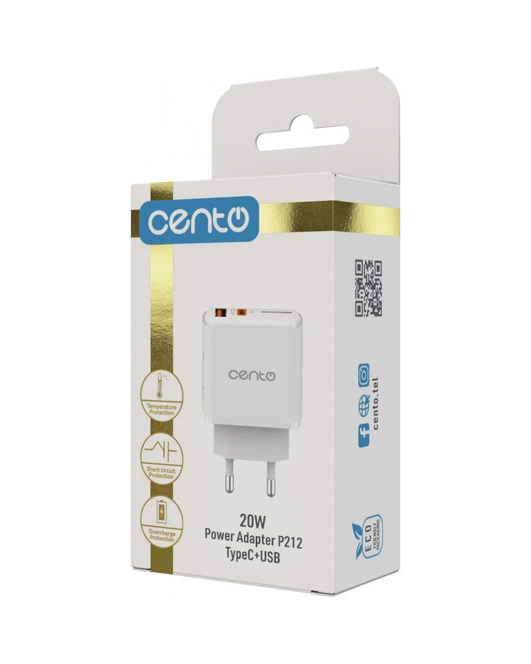 Adaptor Retea CENTO P212 FAST TipC+USB 20W LPADP212PQWHI 6-3078215