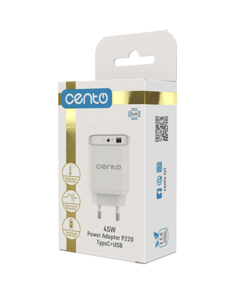 Adaptor Retea CENTO P220 FAST (GaN) TipC+USB 45W LPADP220PQWHI 6-3410378